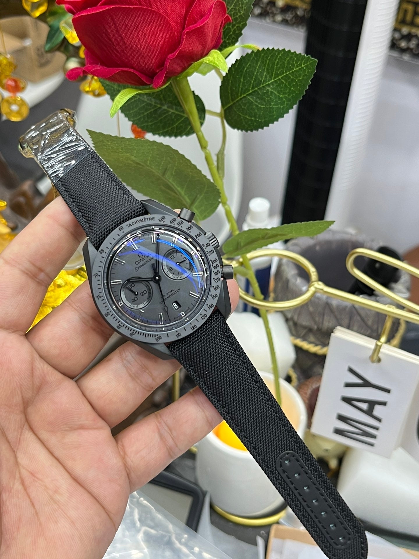 Chronograph -Moon back - Black - Black Leather- Automatic - 44mm