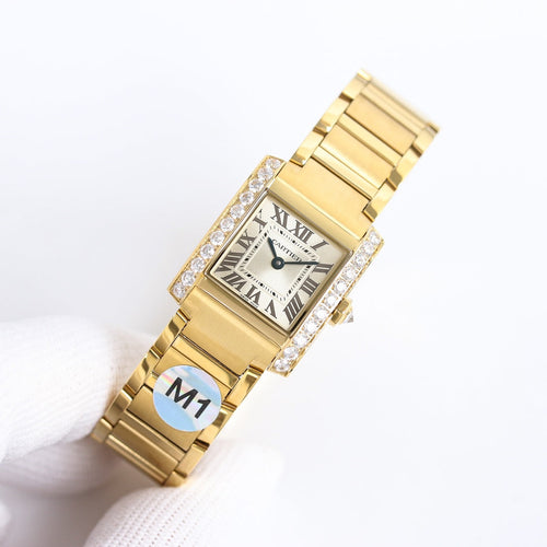 LADY- Bracelets & Mini Watch- Diamond Bezel -Yellowgold - 904L Steel- Quartz -21*25mm