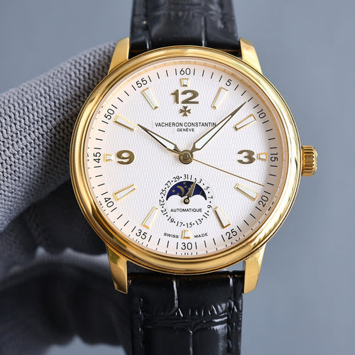 White Gold - Black Leather - Automatic - 40mm