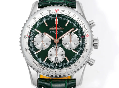 Chronograph - White bezel - Green White - N-Timer - Green Leather - Automatic - 43mm