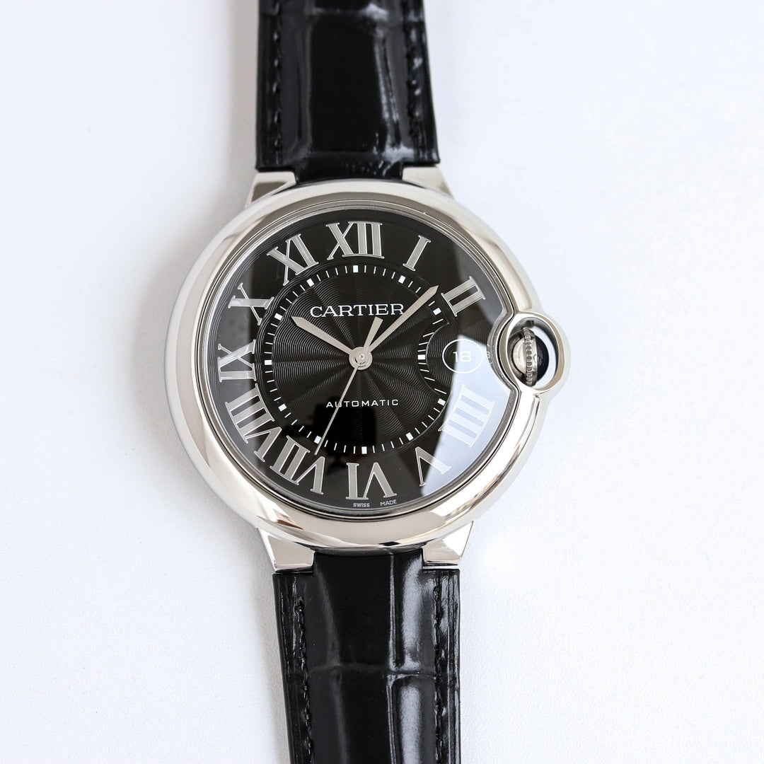 Black -White Silver - Black Leather- Automatic - 36/42mm