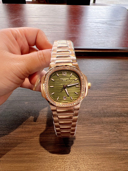 Lady - Green - Rhinestones Bezel 316L Steel - Quartz - 35mm