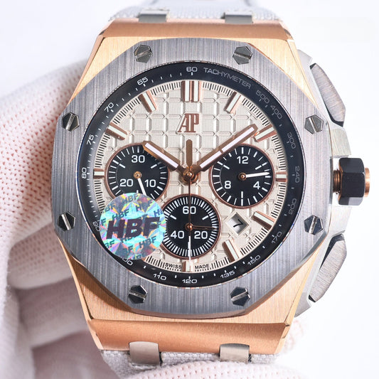 Chronograph- L Size -Grey Ceramic- White Rubber - Automatic - 44mm