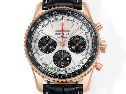 Chronograph - Rosegold bezel - Panda fece - N-Timer - Black Leather - Automatic - 43mm