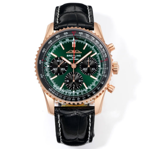 Chronograph - Rosegold Ceramic -Green- N-Timer - Black Leather - Automatic - 43mm
