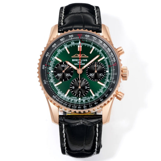 Chronograph - Rosegold Ceramic -Green- N-Timer - Black Leather - Automatic - 43mm