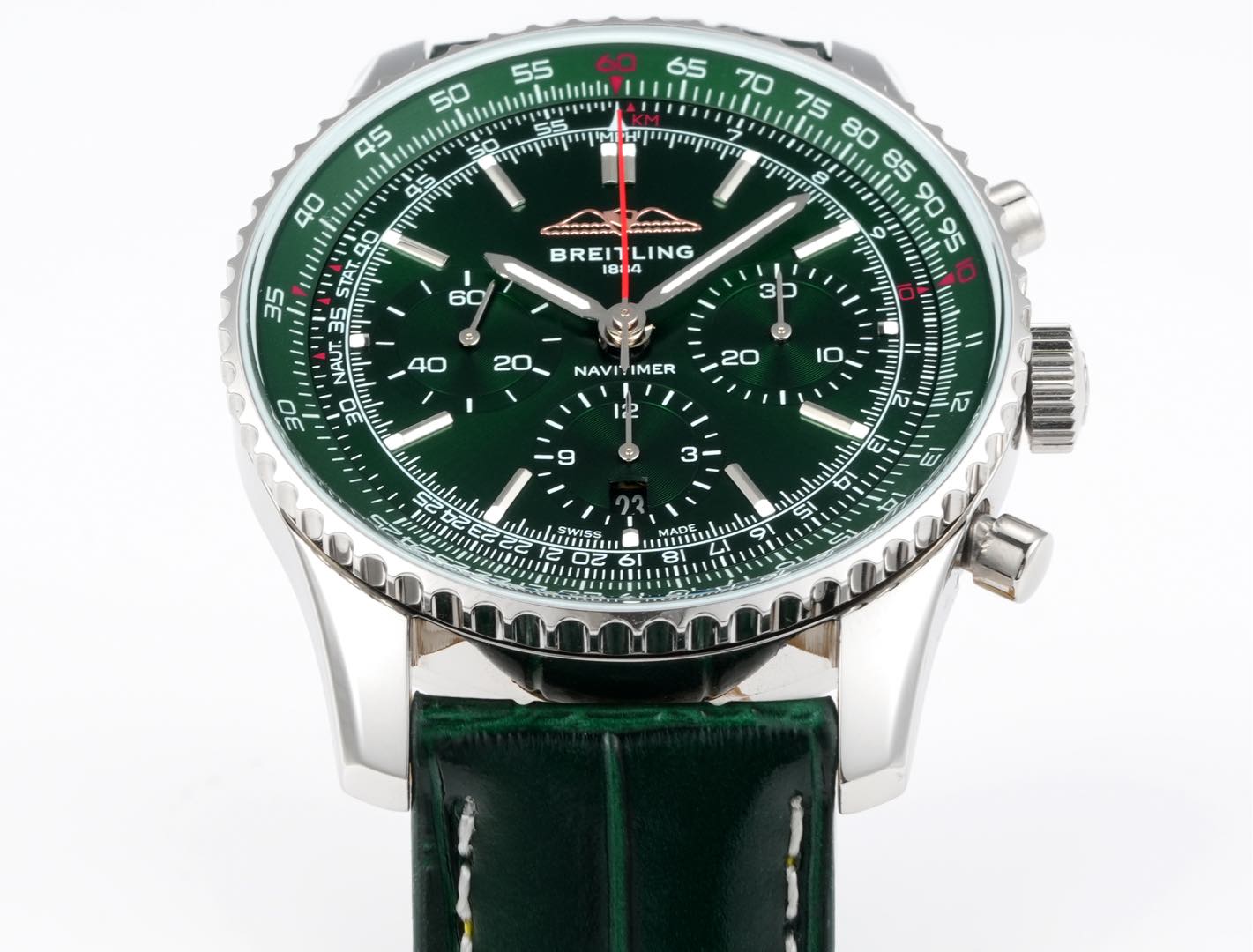 Chronograph - White bezel - Green - N-Timer - Green Leather - Automatic - 43mm
