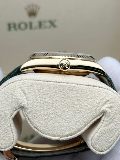 Rolex Day-Date, yellow gold with green leather strap