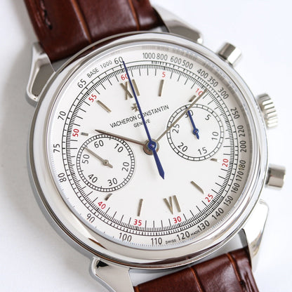 Chronograph - White 904L Steel -Brown Leather - Automatic - 42mm