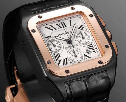 Chronograph - White Yellow 316L Steel - Black Leather - Automatic - 42mm