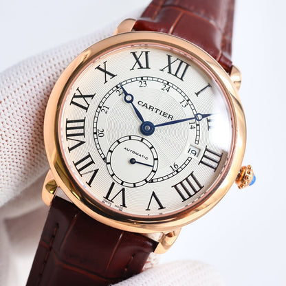 Yellow Gold -Silver- Brown Leather - Automatic - 41mm