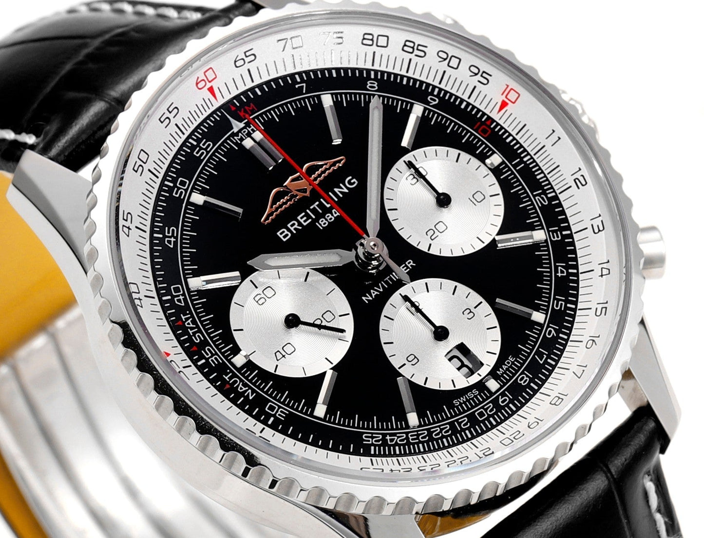 Chronograph - White Ceramic - Black N-Timer - Black Leather - Automatic - 43mm