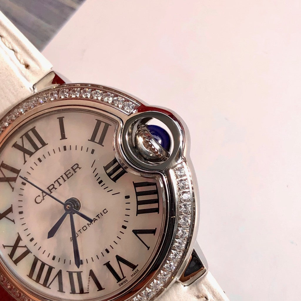 LADY -Rhinestone Bezel- White Leather - Quartz - 33mm