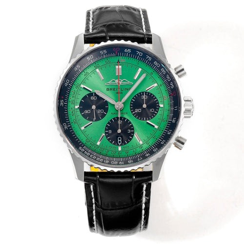 Chronograph - Black Ceramic - Green- N-Timer - Black Leather - Automatic - 43mm