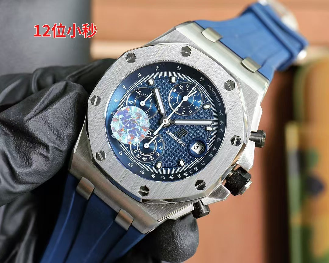 Chronograph-Silver Ceramic- Blue Rubber - Automatic - 44mm