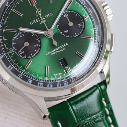 Chronograph -Green Silver - Green Leather - Automatic - 42mm