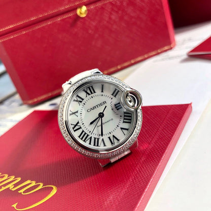 LADY -Rhinestone Bezel- White Leather - Quartz - 33mm