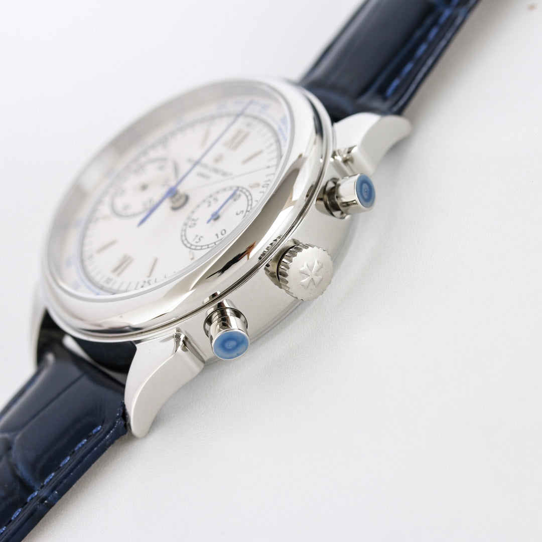 Chronograph - White 904L Steel -Blue Leather - Automatic - 42mm