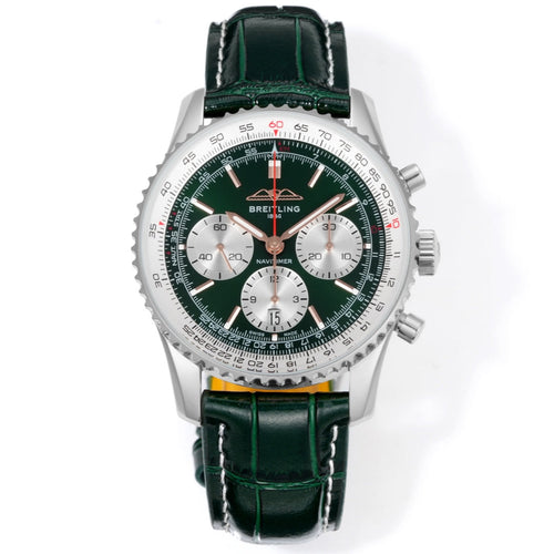 Chronograph - White bezel - Green White - N-Timer - Green Leather - Automatic - 43mm