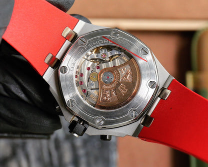 TOP! Chronograph- Red -Black Ceramic- Black Rubber - Automatic - 44mm