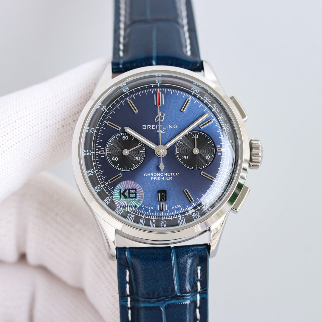 Chronograph - Blue - Blue Leather - Automatic - 42mm