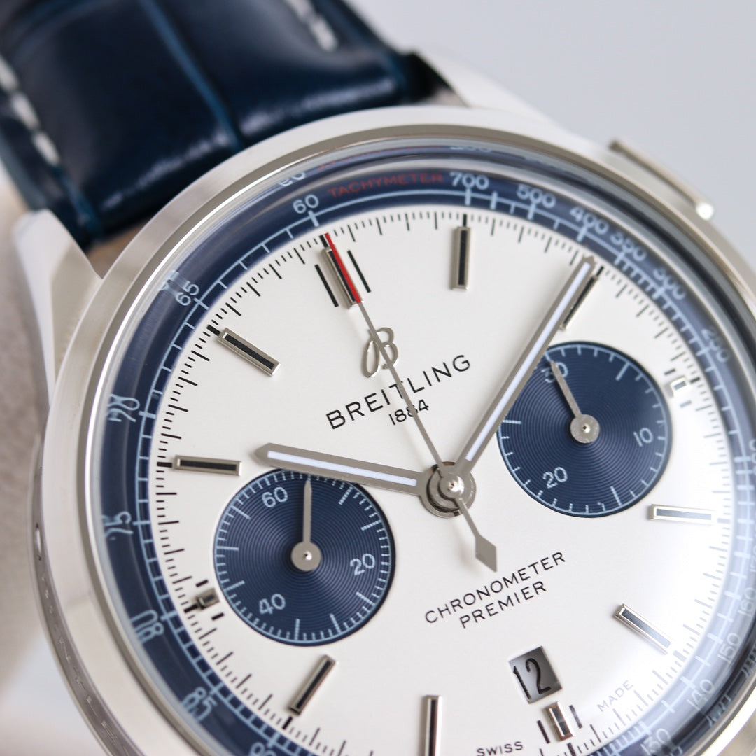 Chronograph - White Blue - Blue Leather - Automatic - 42mm