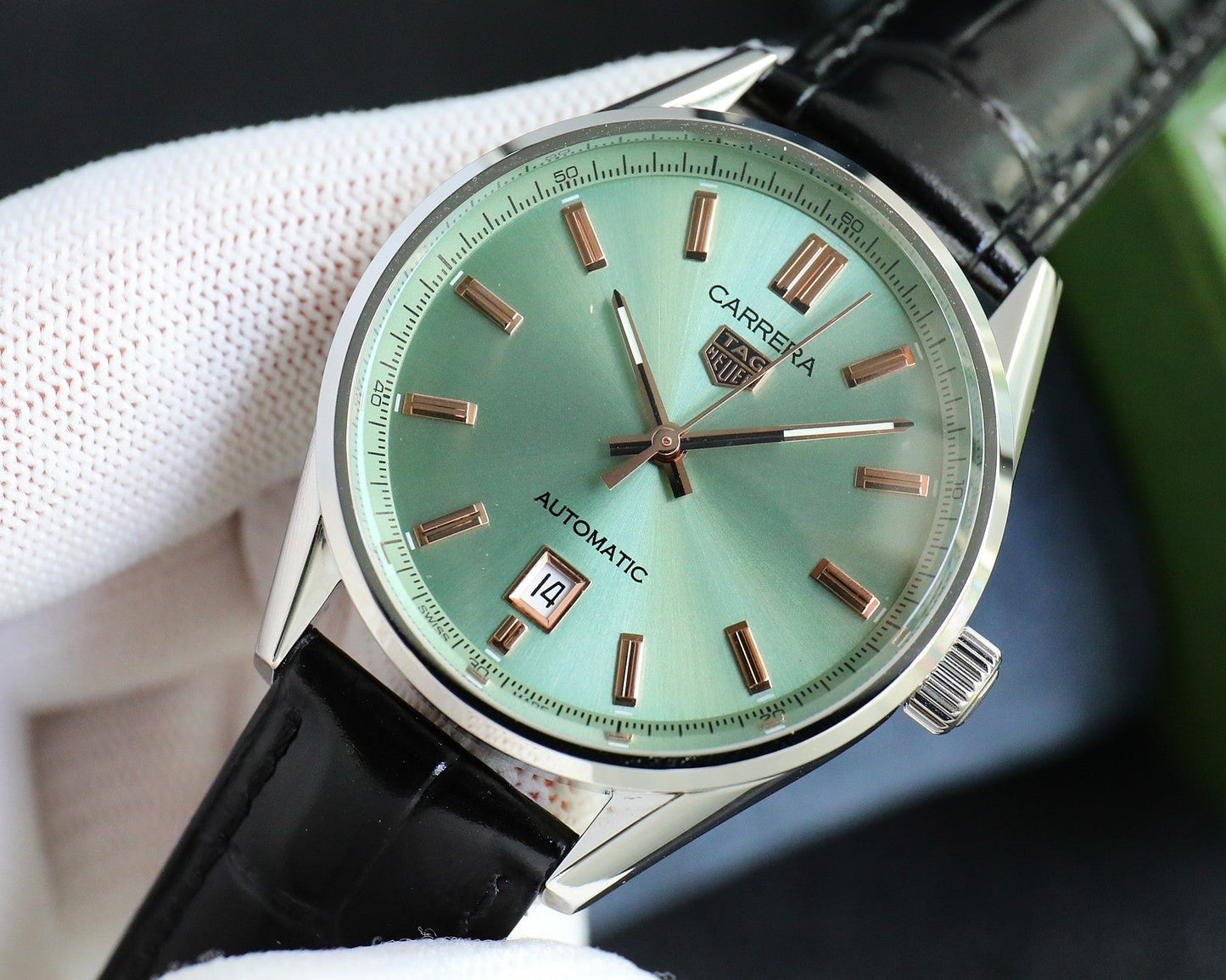 Green - Black Leather - Automatic - 41mm