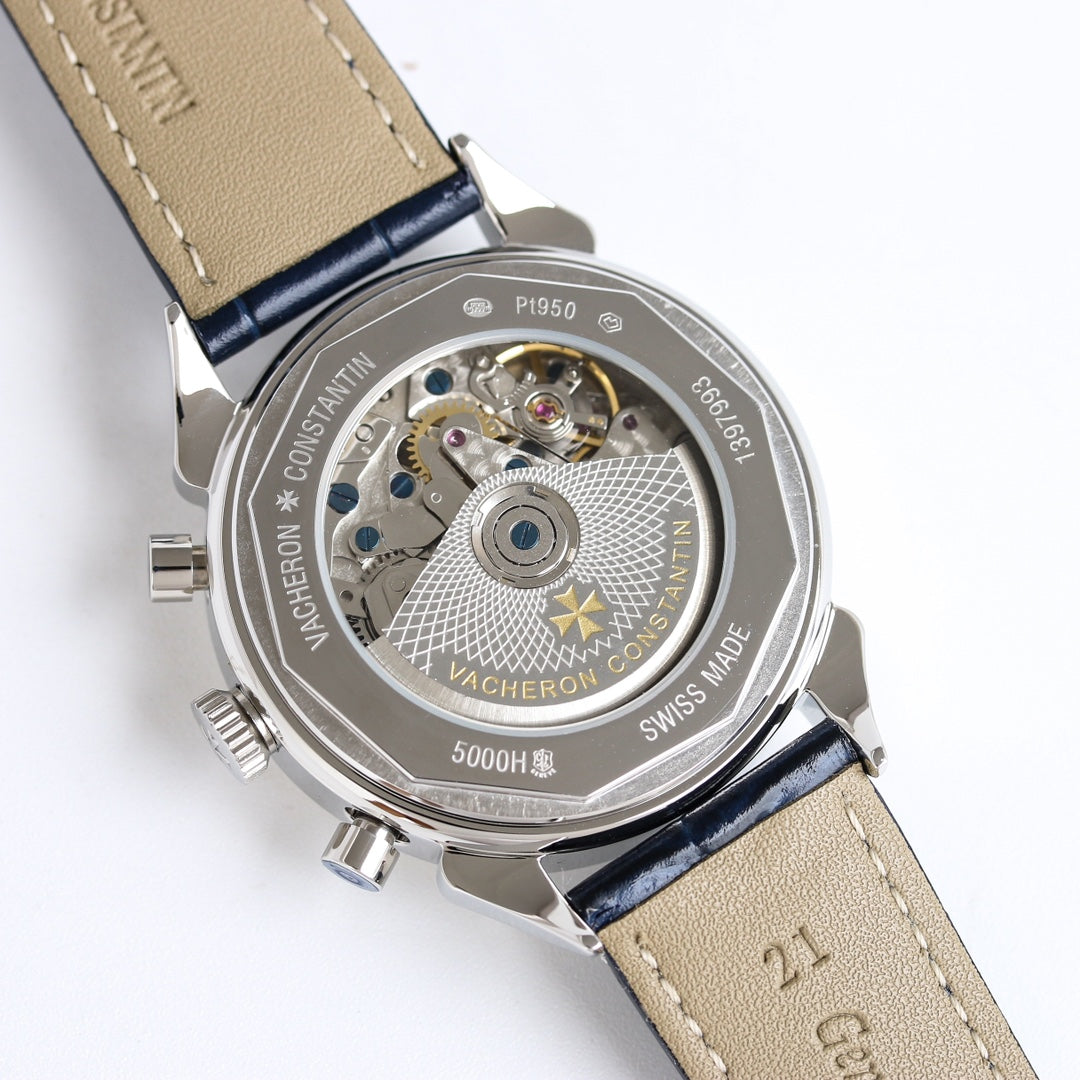 Chronograph - White 904L Steel -Blue Leather - Automatic - 42mm